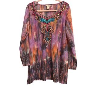 Lucky & Coco Womens Beaded Ikat Swim Suit Coverup Size L